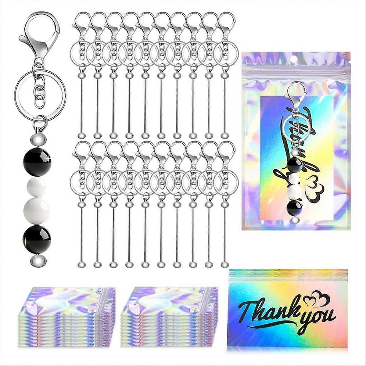 20PCS Beadable Keychain Bars, Blank Beadable Keychains Accessories