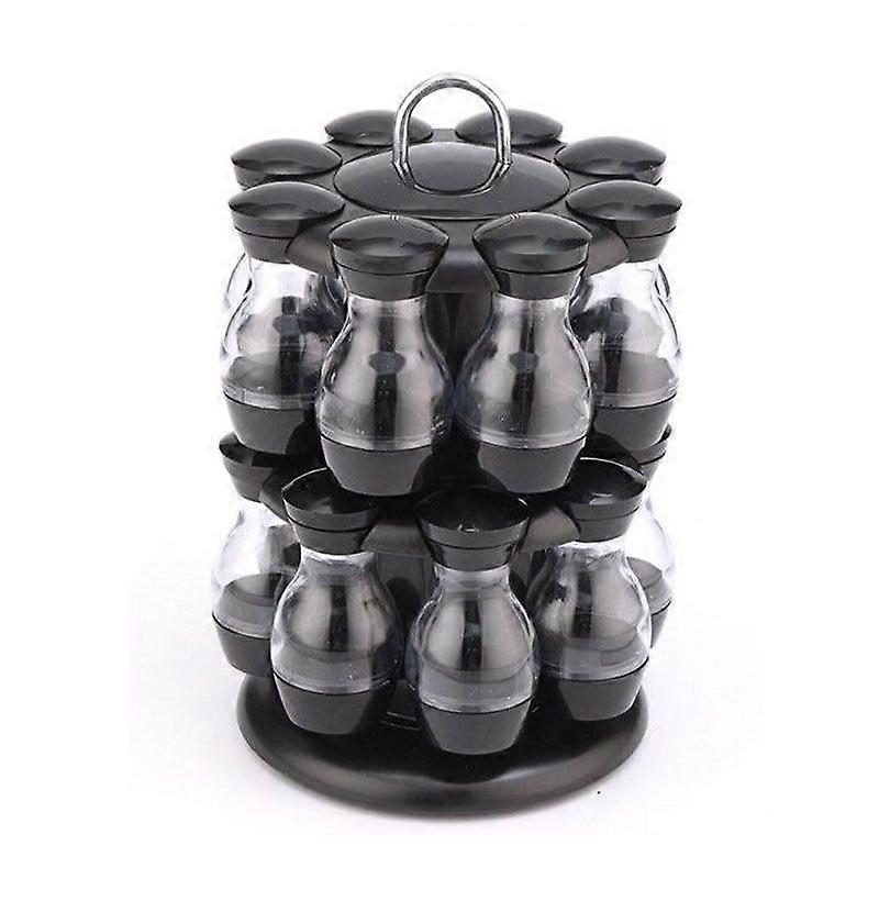 2 layer Spice Carousel, Rotatable 360 , Portable, Plastic, Black / Transparent