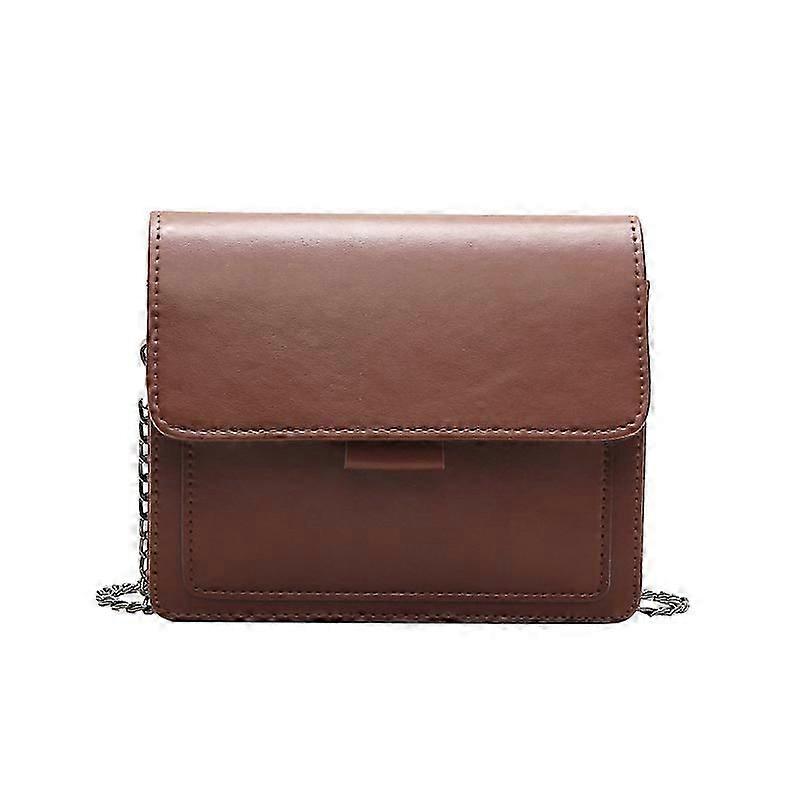 Women's versatile wide shoulder strap small square bag brown