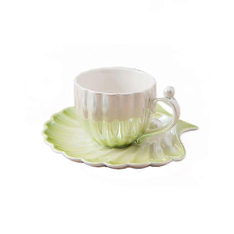 Creative Gradient Pink Blue Green Shell Pearl Cup Saucer Set  Ceramic Coffee Cup