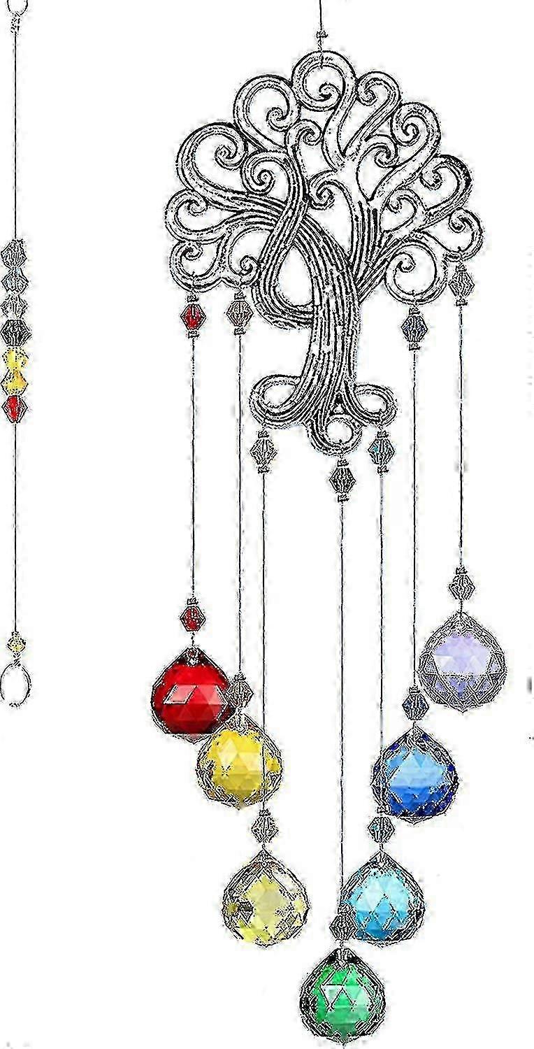 25-26 Crystal Colorful Spherical Prism Tree Of Life Window Charm Rainbow Pendant1pcs-colorful