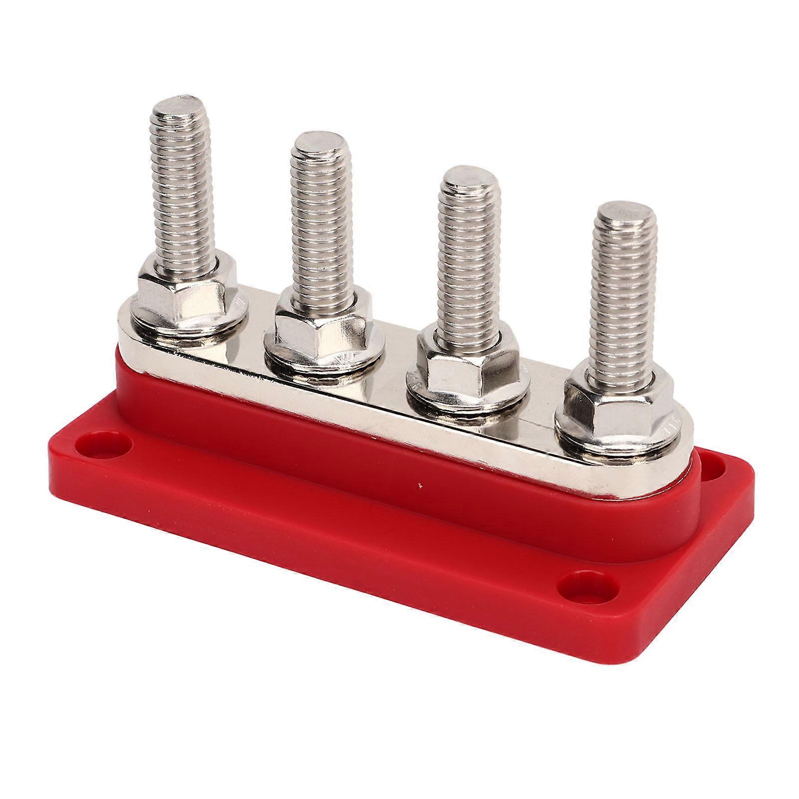 4 Post Power Distribution Block 3/8inch M10 Studs Battery Bus Bar with Cover DC12V to 48V 300A for Cars Boats RVs Red 