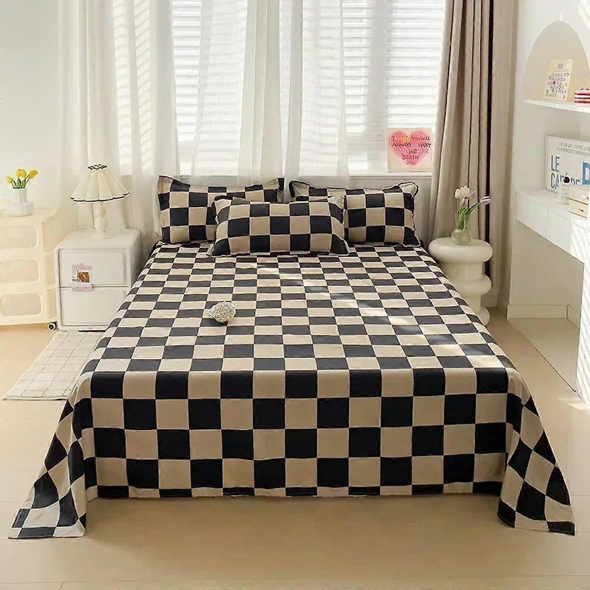 Washed Cotton Bed Fat Sheet Series Printed Double  Sheets Single Large Size Bed Linen 2 Pillowcases 48x74cm