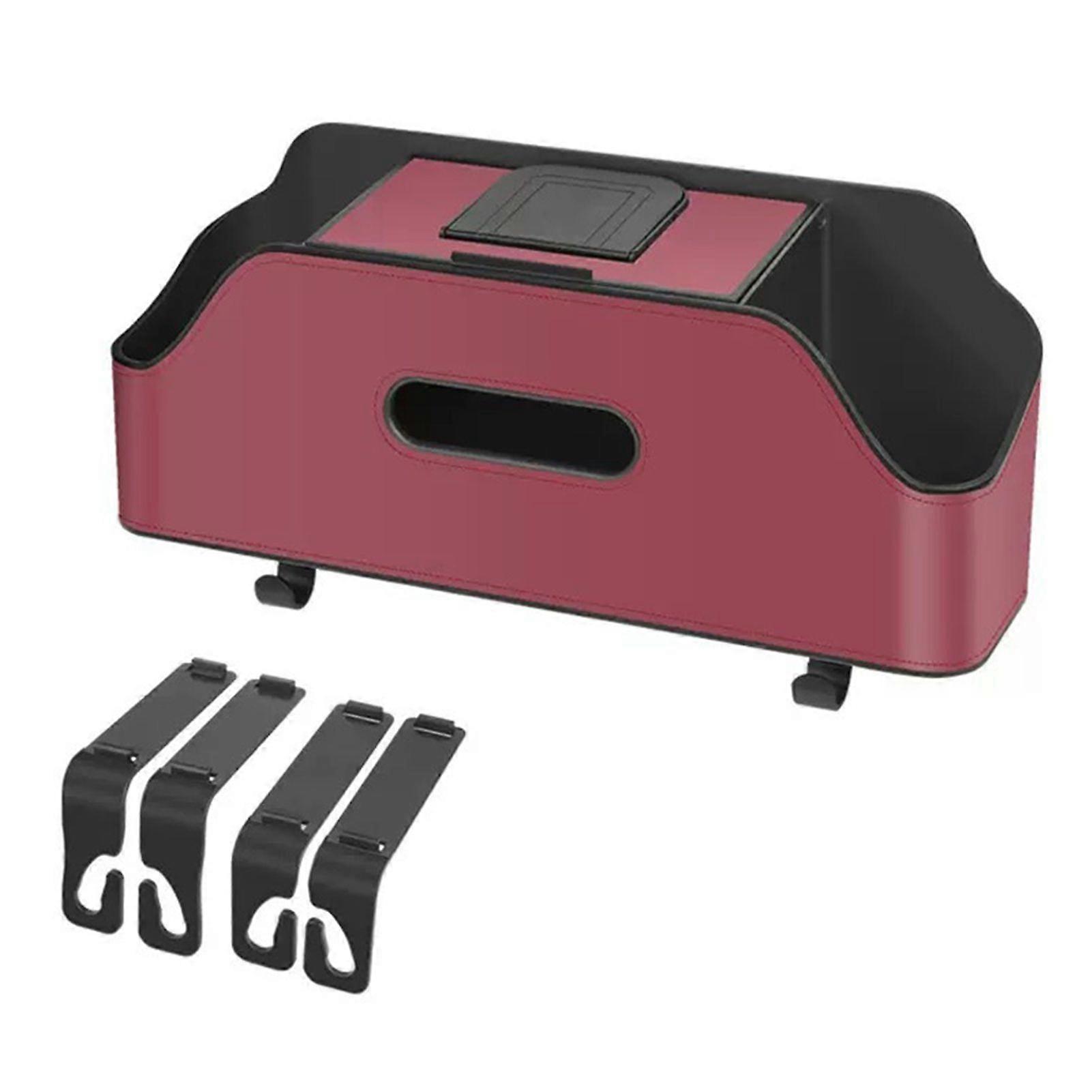 Universal Car Back Seat Organizer with 2 Drink Cup Holders & Tissue Box, Multi-Functional Car Storage Box with Hooks