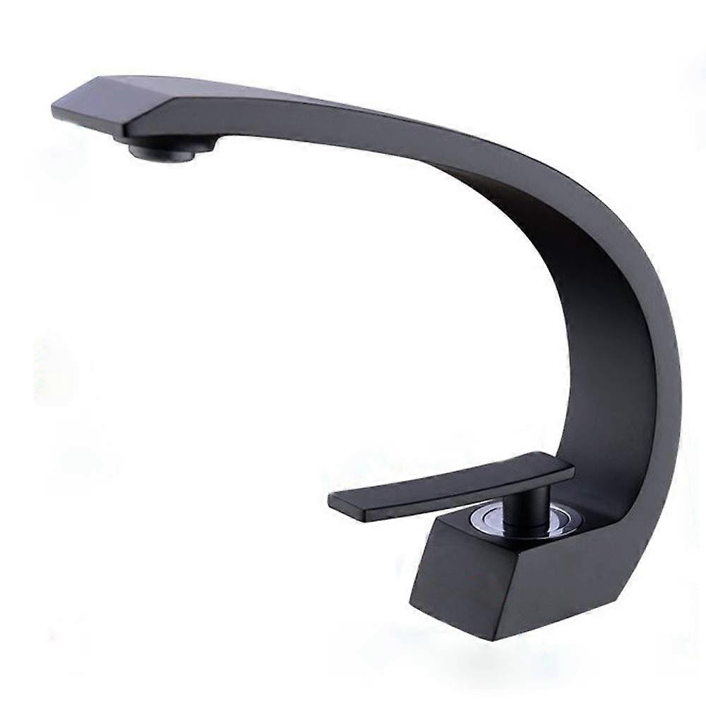 Modern Brass Waterfall Bathroom Sink Faucet, Single Handle Basin Tap, Long Curved Spout, Black, Single Hole Design