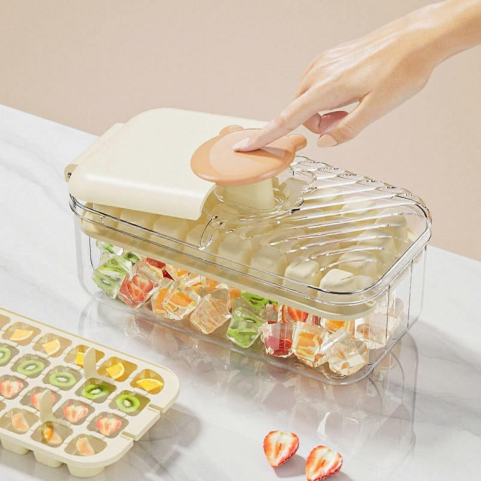 Ruhiku GW Ice Cube Tray with Lid & Bin, Upgraded One Button Release, Ice Maker Mold for Freezer with Container, Compatible with Ruhiku