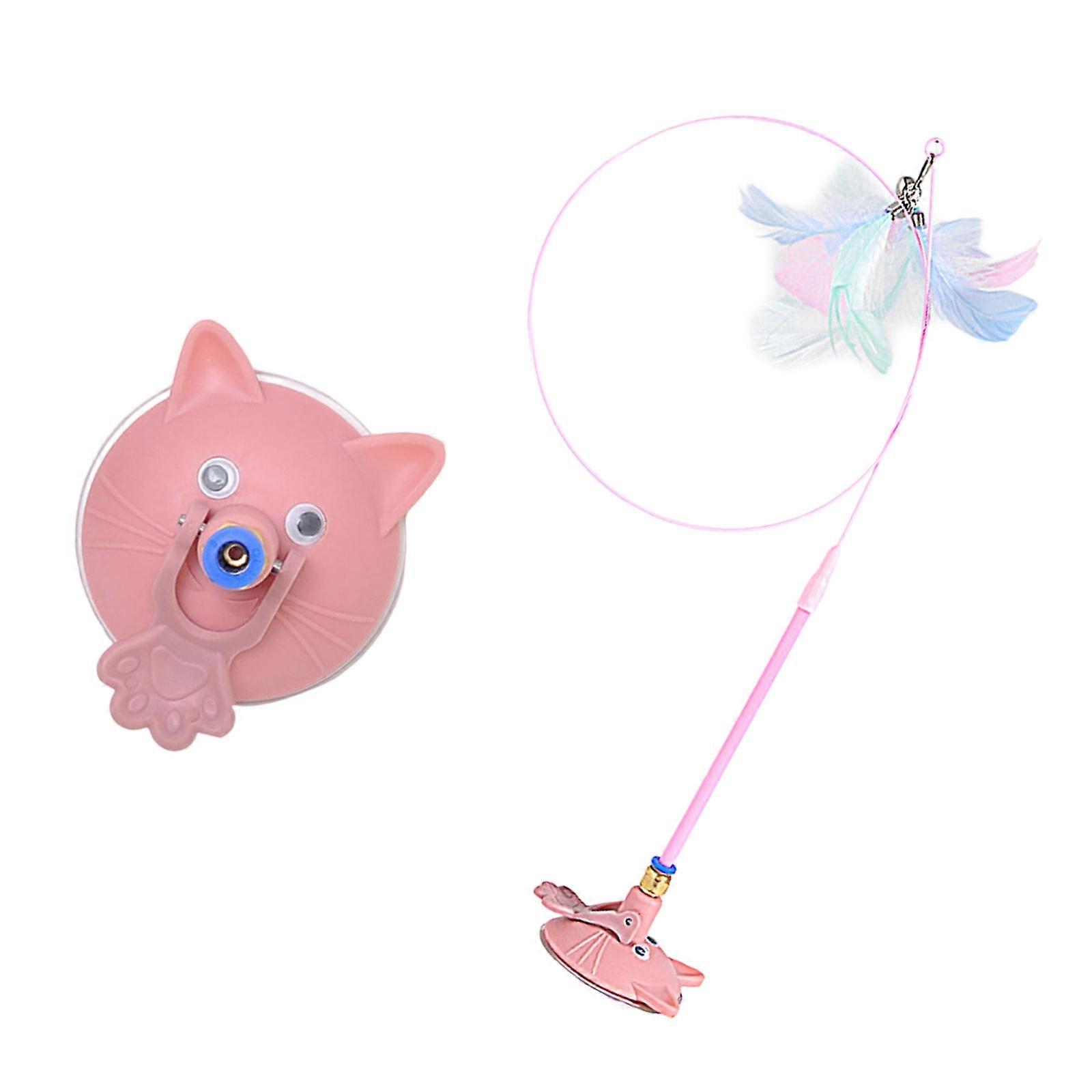 Pet Toy Feline Exercise Teaser Wand Elastic Steel Wire with Secure Suction Base For Jumping And Pouncing Game  Pink