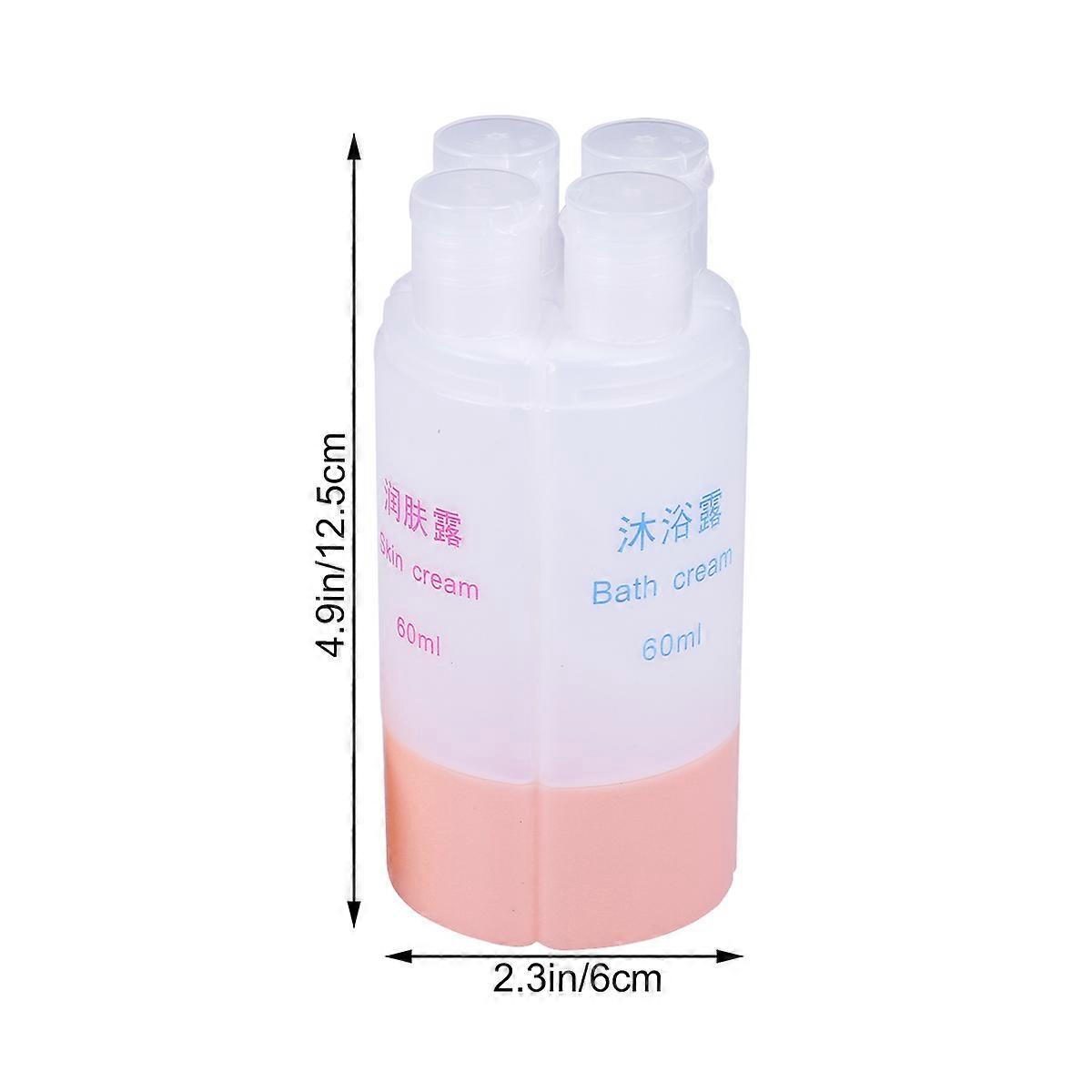 1pc 4-in-1 Travel Bottle Set 60ml Organized Leak Proof Travel Tube Sets Dispensing Containers for Shampoo Lotion Soap (Pink)