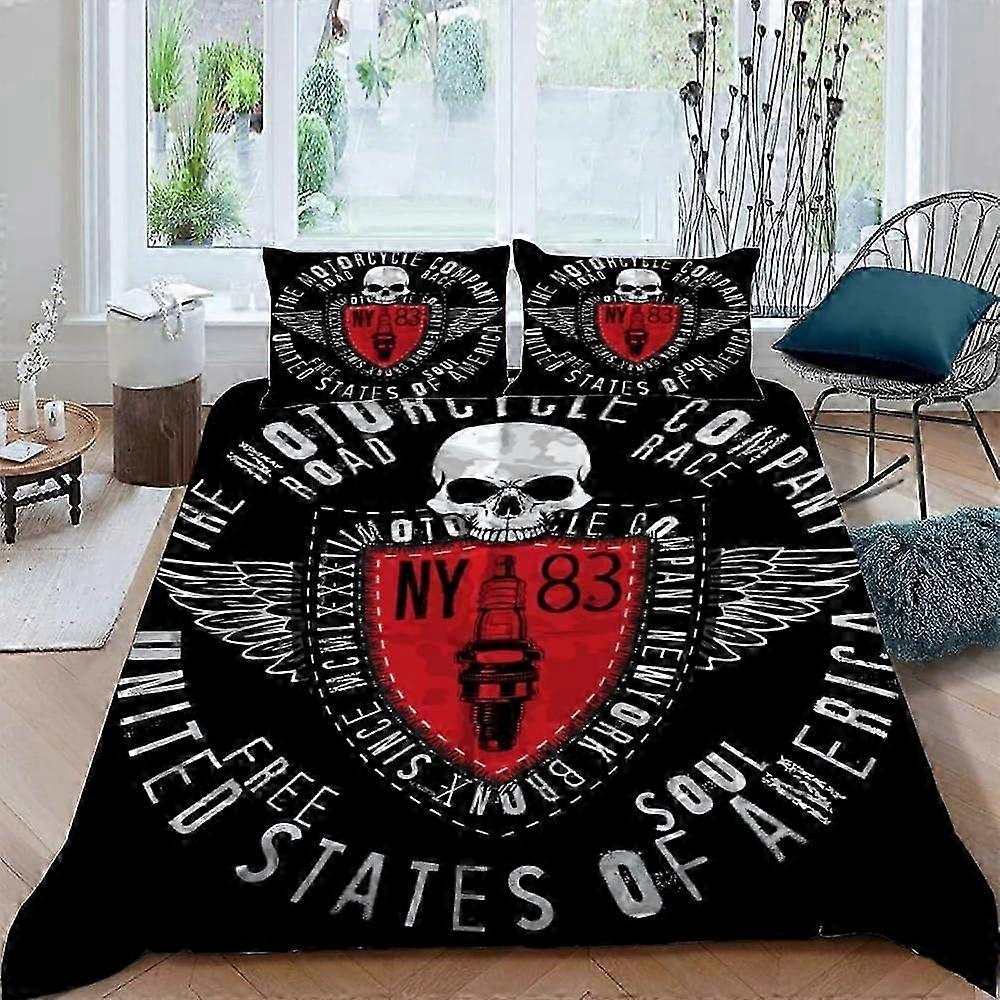 غطاء لحاف 200x200 سم جماجم جمجمة قوطية طقم فراش مزدوج خفيف وناعم مع سحاب و 2 غطاء وسادة