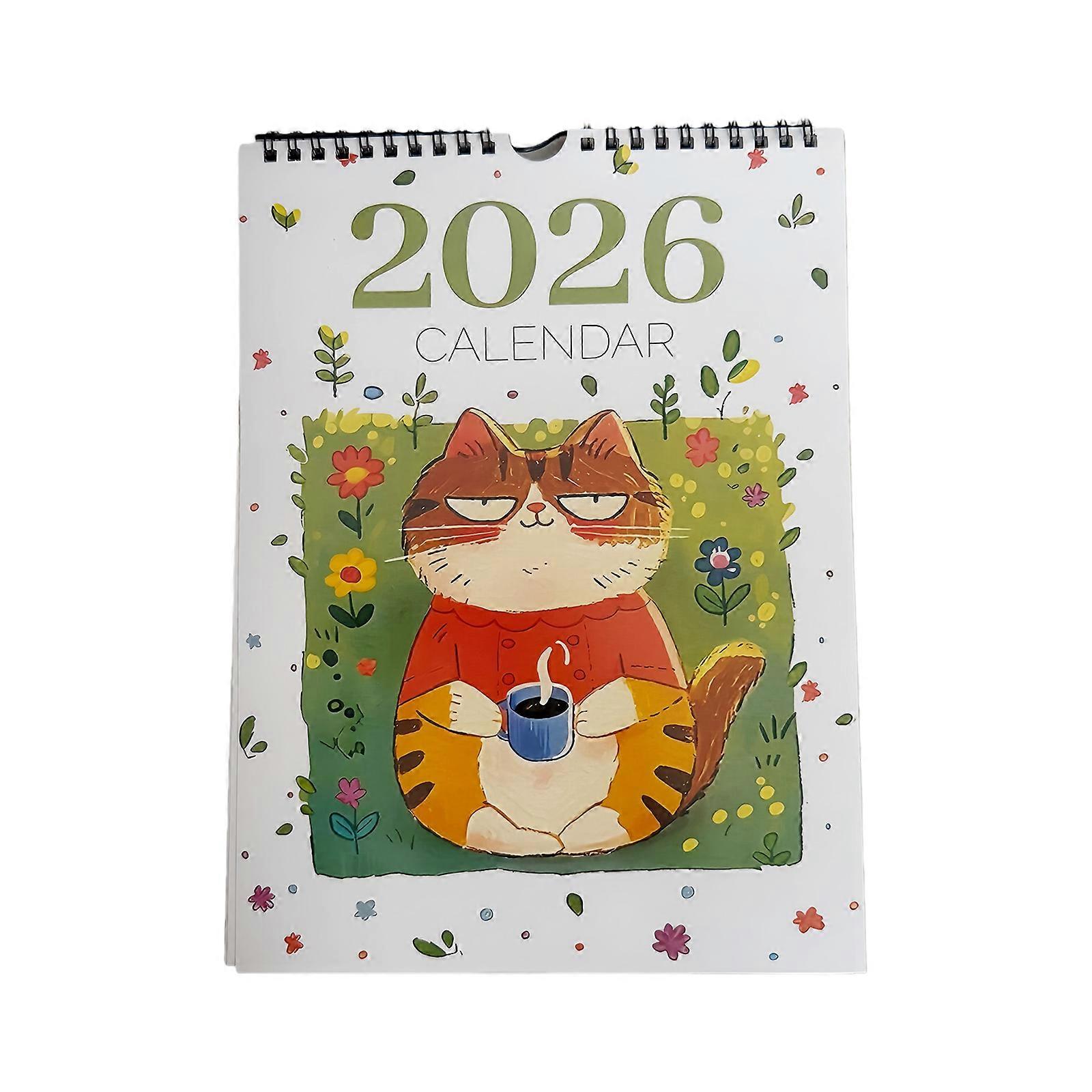 2026 Cartoon Art Wall Calendar with Thick Paper Sheets Colorful Colors Easy To Read Dates Creative Illustration Calendar Multicolor