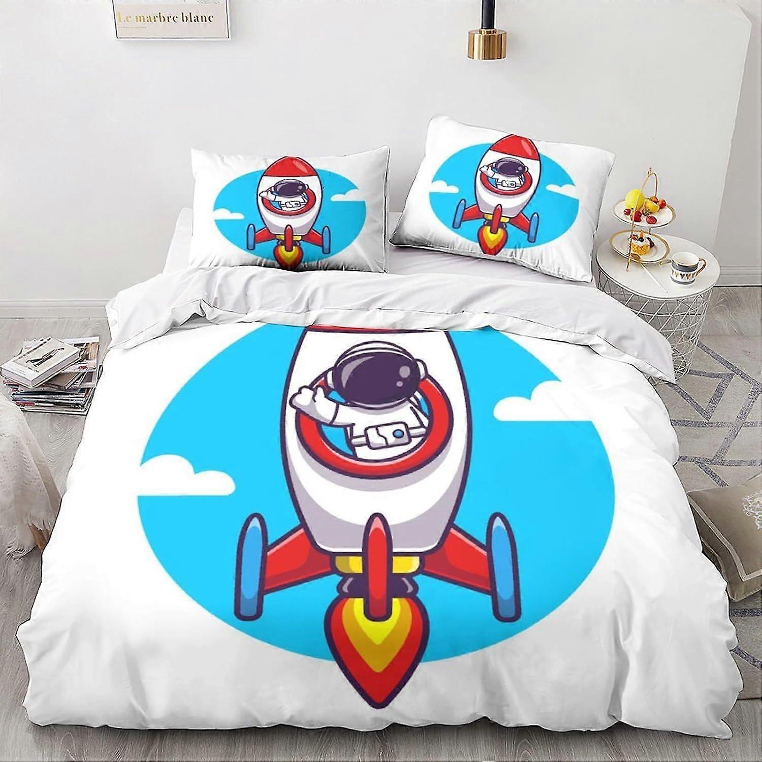 LikeEj 3D impresso astronautas padrão de cama conjunto para crianças adultos, espaço edredom capa com fronhas, desenho animado capa de microfibra com fechamento de zíper