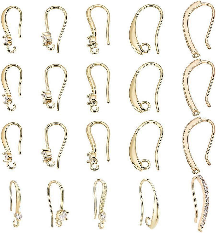 20Pcs Earring Hooks 5 Style Brass Ear Wire with Loop Cubic Zirconia French Earring Hooks Dangle Fish with 20 Pcs Backs for DIY Women Jewelry Making Cr