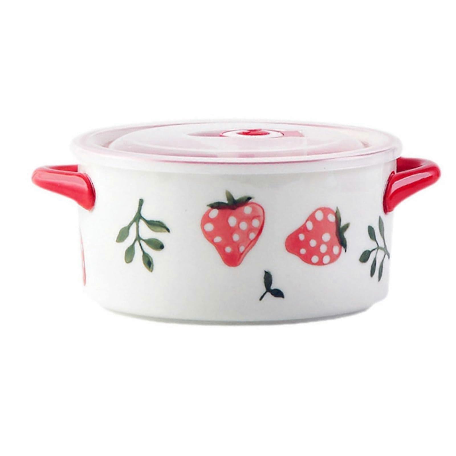 Ceramic Soup Bowl with Handle and Lid, Leakproof Microwave Safe Lunch Bowl for Noodles and Salad