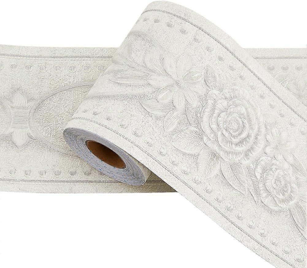 10.6cm 5m/roll 3D Self-Adhesive White Vintage Patterns Wall Edging Flexible Peel and Stick Baseboard Molding 3D Wall Edging Lines Base for Hotel Home 