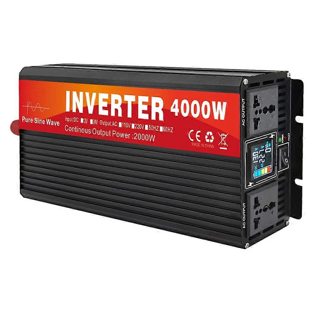 Pure Sine Wave Inverter 4000W Double Socket LCD Display DC 12V to AC 220V Voltage Converter Power Supply US Plug