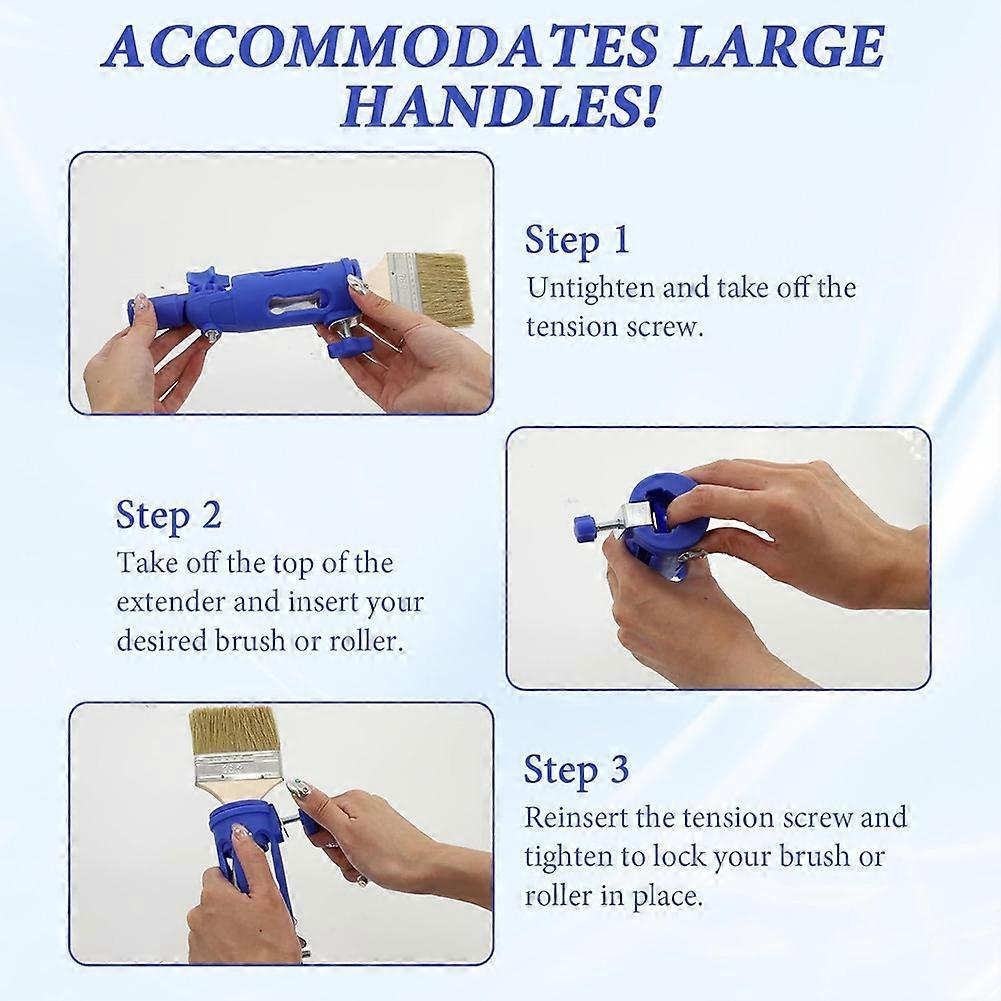 Multi-Angle Paint Brush Extender, Extension Pole Attachments with Two Brushes - Rotating Head, Secure Handle Grip, Walls