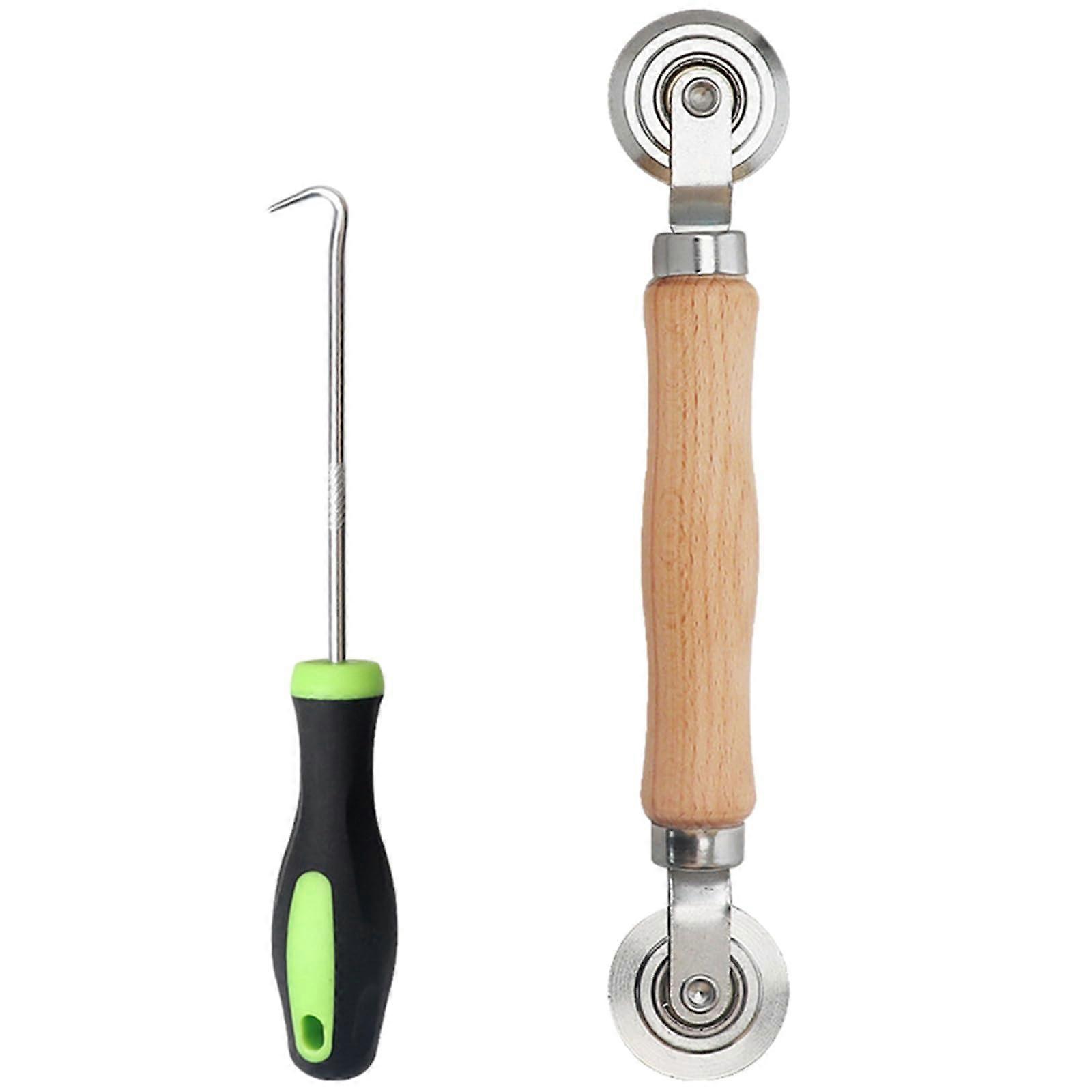 Dual Wheel Screen Rolling Tool with Sharp Hook for Window and Screen Door