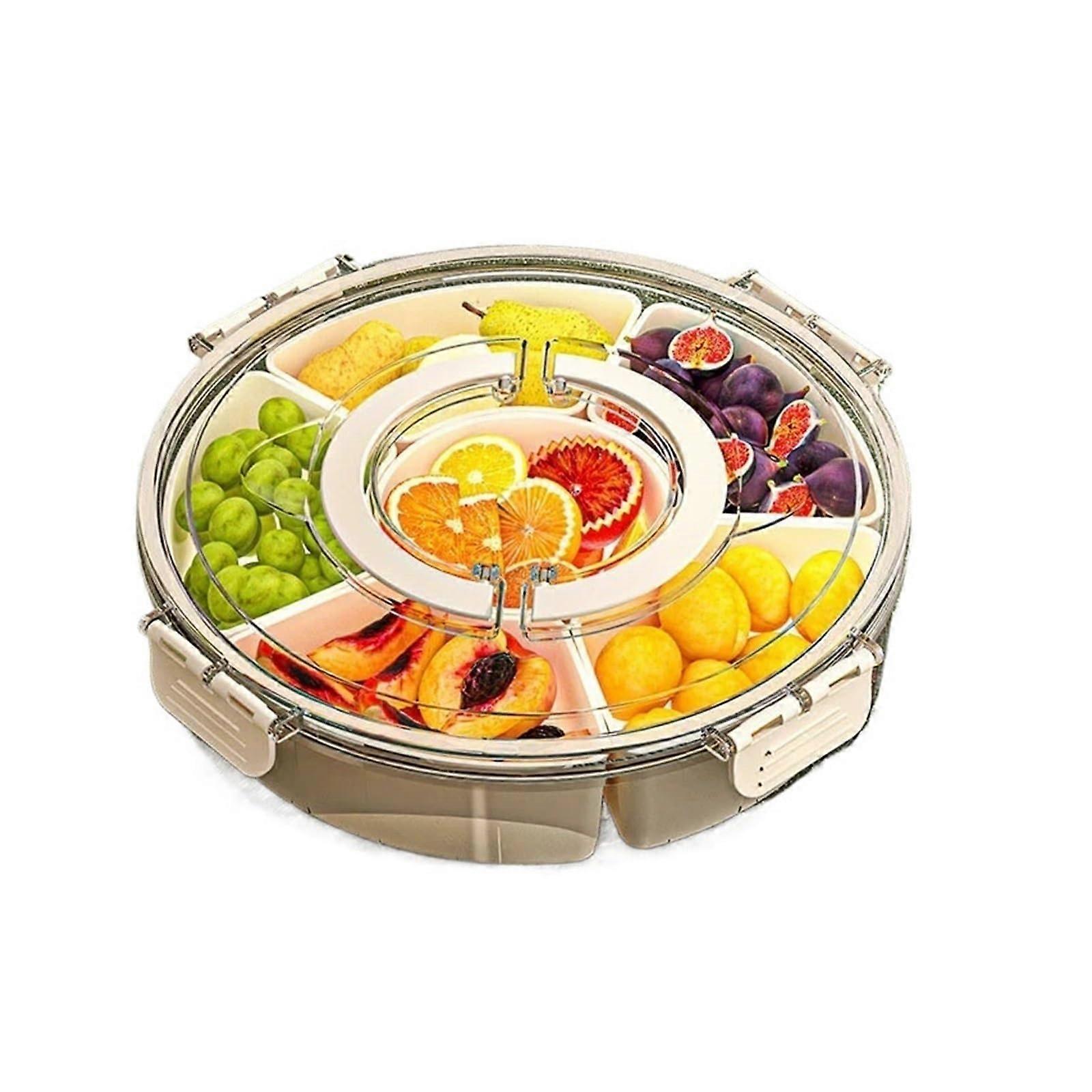 Fruit Storage Container with Lid, SixSection Rotating Snack Tray, MoistureProof Vegetable Box