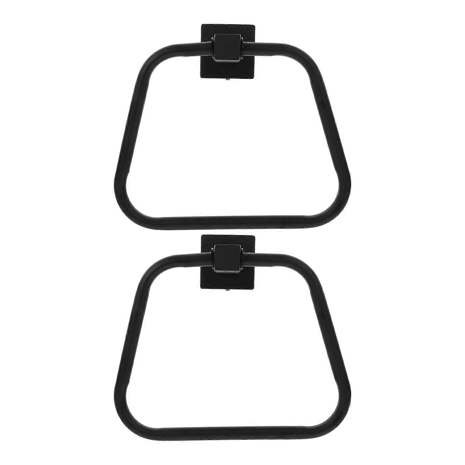 2pcs Black Stainless Steel Bathroom Towel Ring Wall Mounted Holder SpaceSaving Rust Resistant