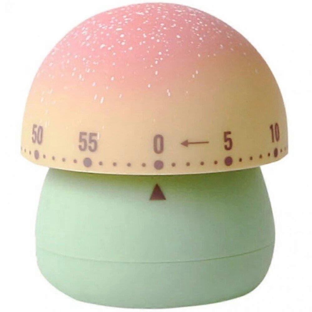 Cute Mushroom Mechanical Kitchen Timer 60Min Countdown Battery Loud Ring for Cooking Study Green