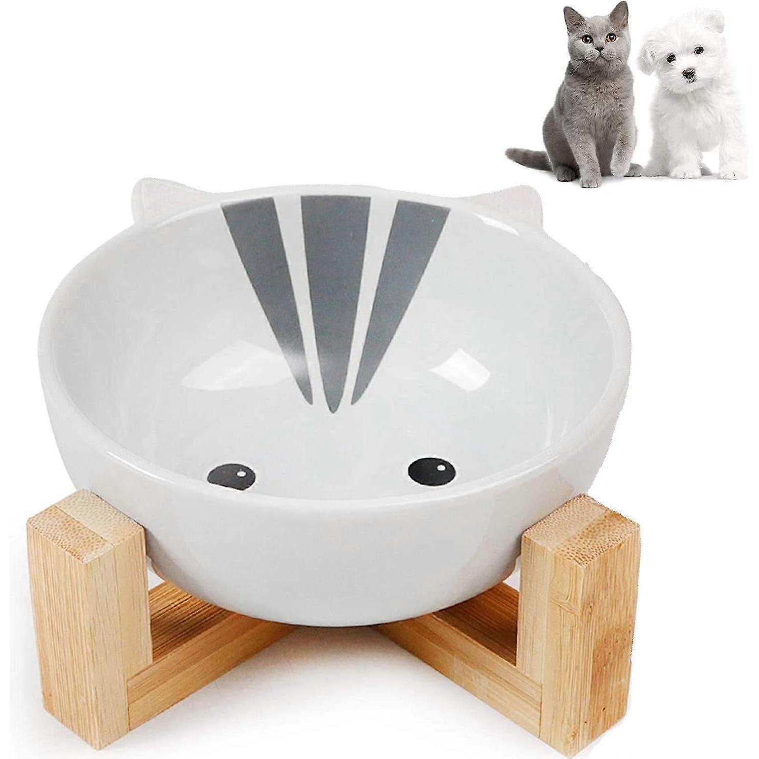 Ceramic dog and cat bowl, bamboo stand, modern and practical set