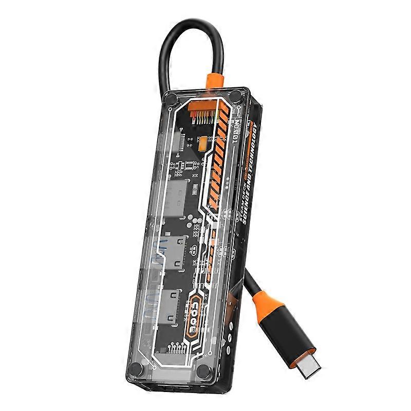 Type-C Hub Adapter to PD Type-C+HD Video Output+USB 3.0+USB 2.0+RJ45