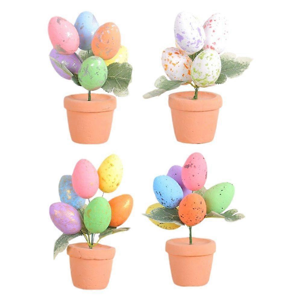 4pcs Easter Foams Egg Bonsai Ornament Easter Party Small Plant Pot Decor