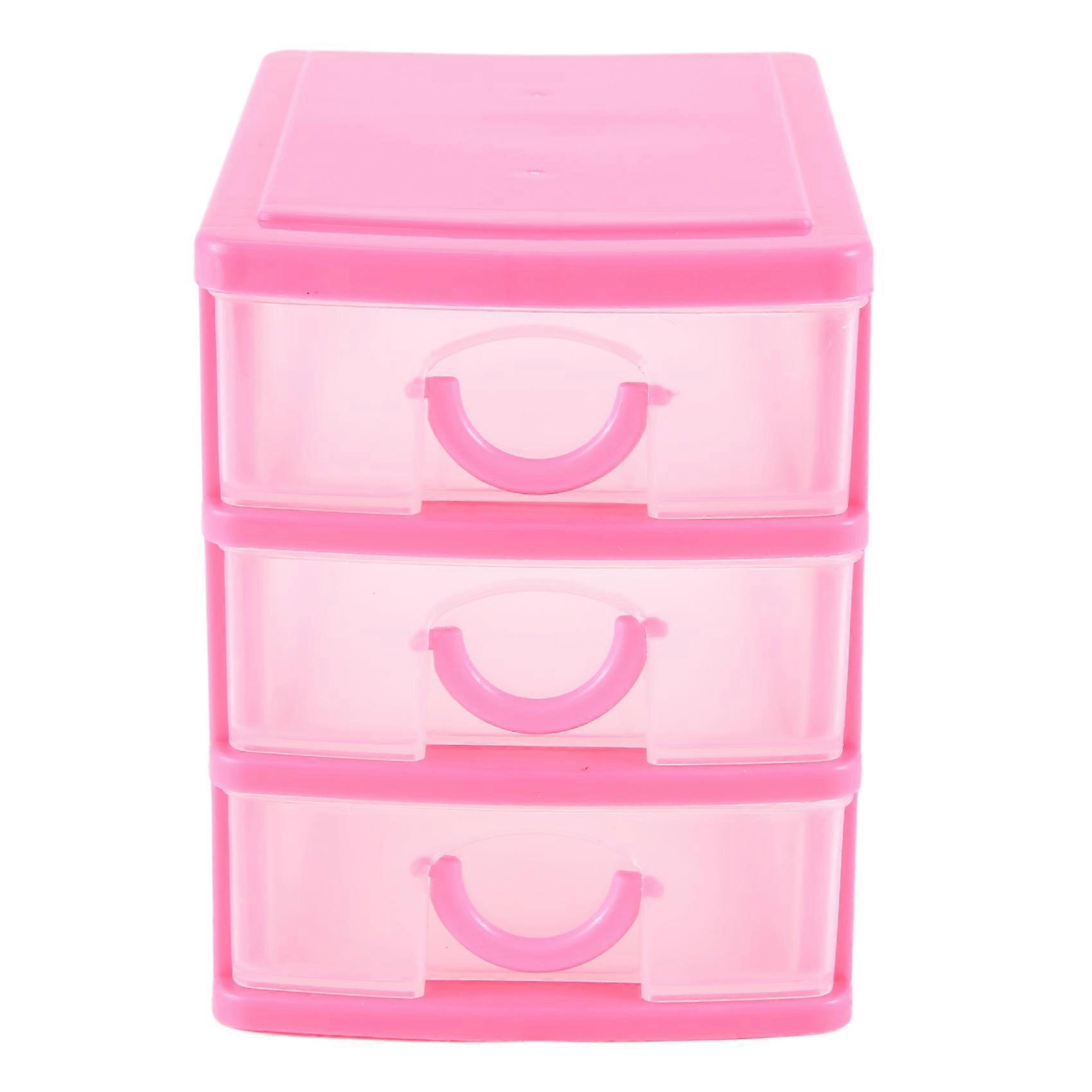 Mini translucent Drawer type plastic Storage Box（rose red 3 Layers）