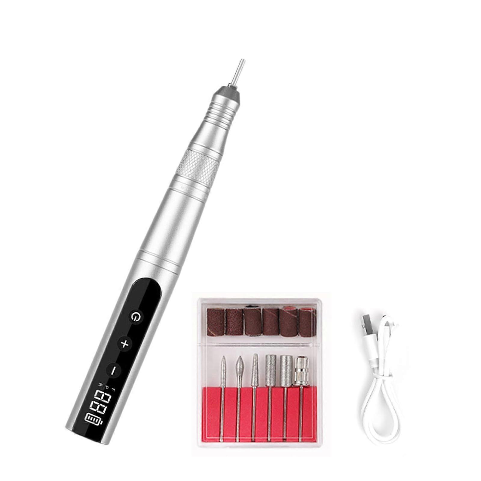 Electric Nail Drill for Acrylic Nails, Rechargeable Cordless Design with Adjustable Speed, Silver