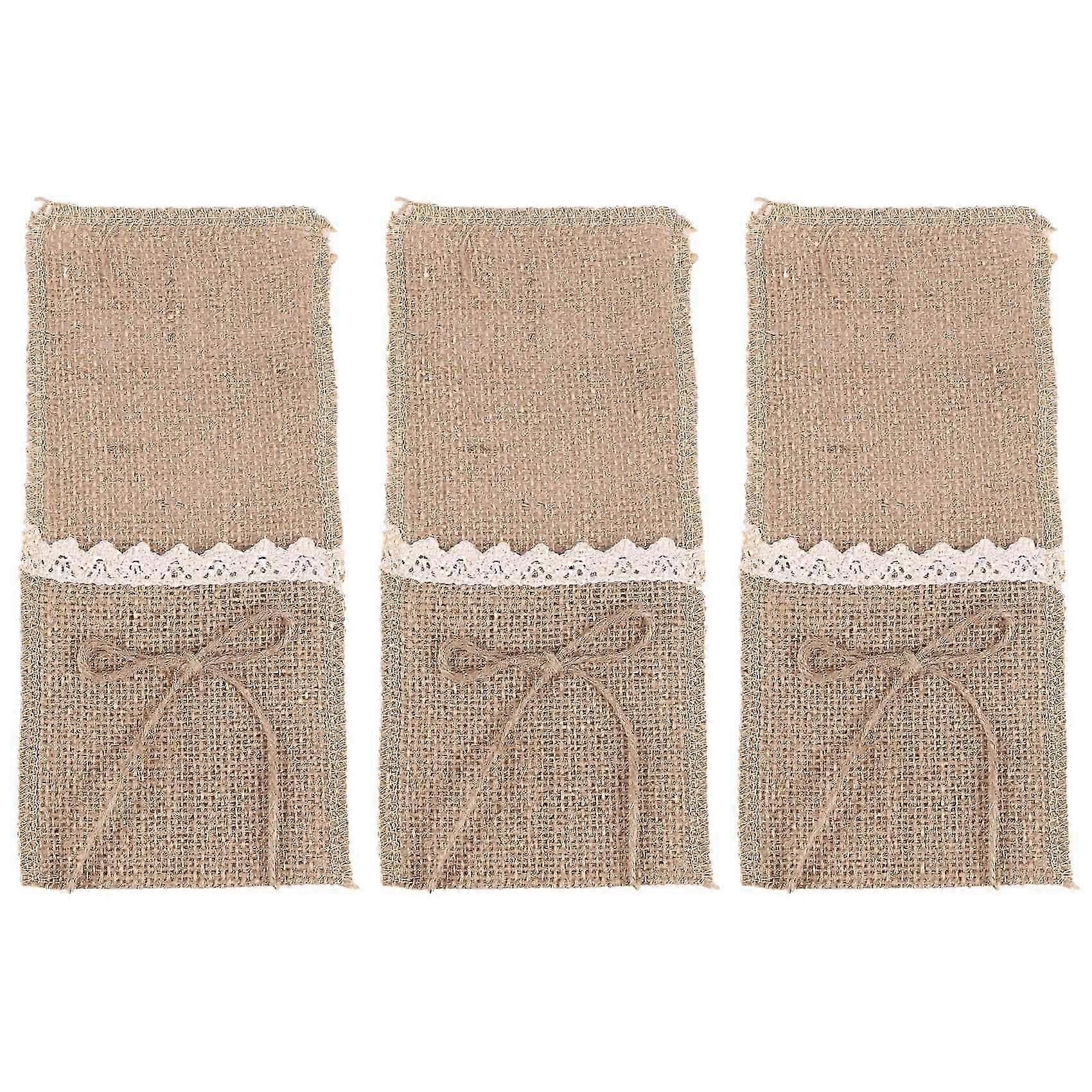 60PCS Country Wedding Table Silverware Holder Natural Burlap Cutlery Pockets Fork Pockets Rustic We