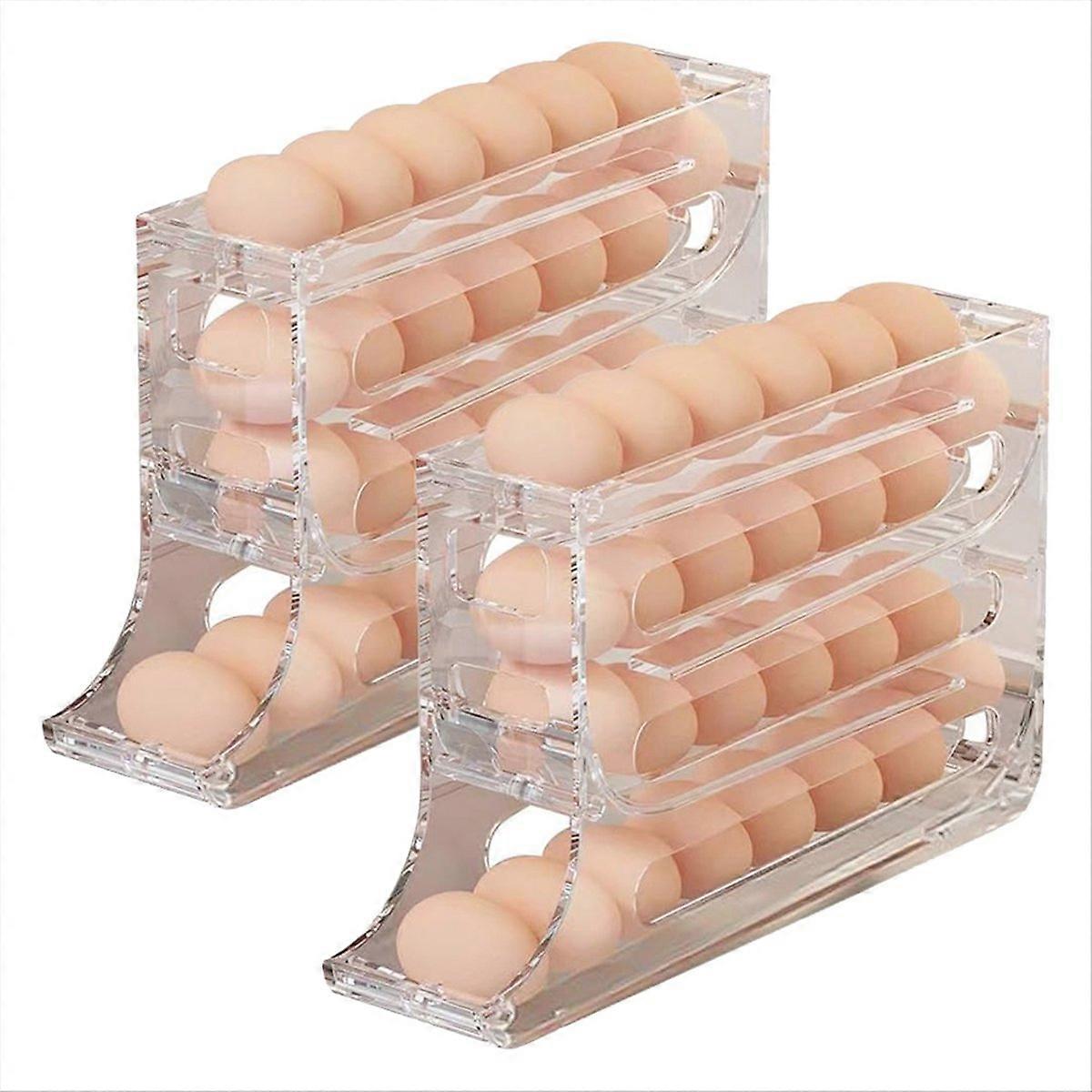 2Pcs 4 Tiers Egg Holder Automatic Scrolling Dispenser Egg Rack Holder