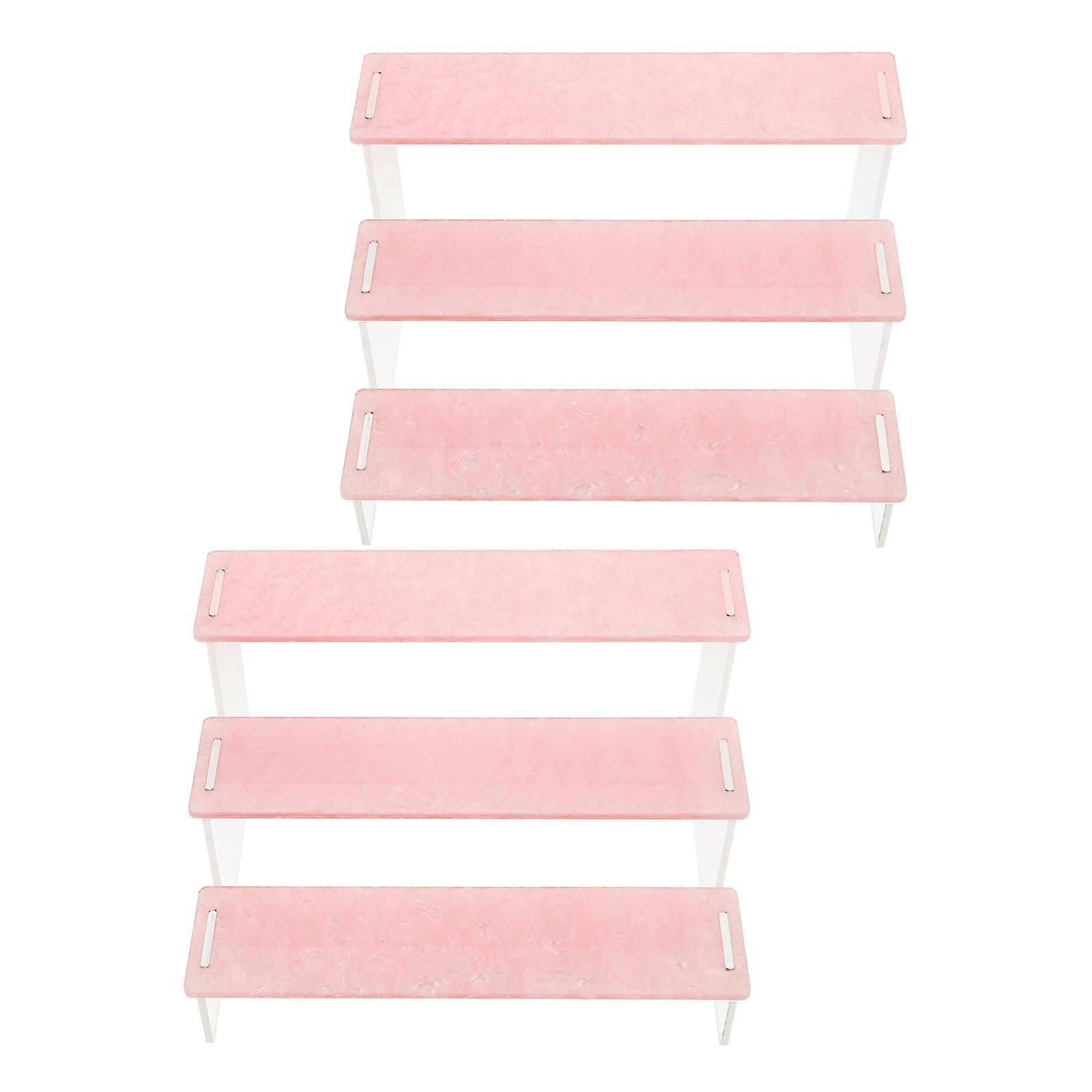 Plastic Acrylic Riser Display Stand for Storage 4Pcs Pink Desktop Rack