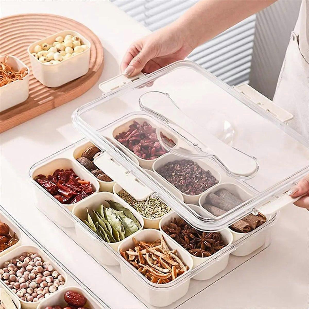 Serviertablett mit 9 Fächern und Deckel, tragbare Snackbox