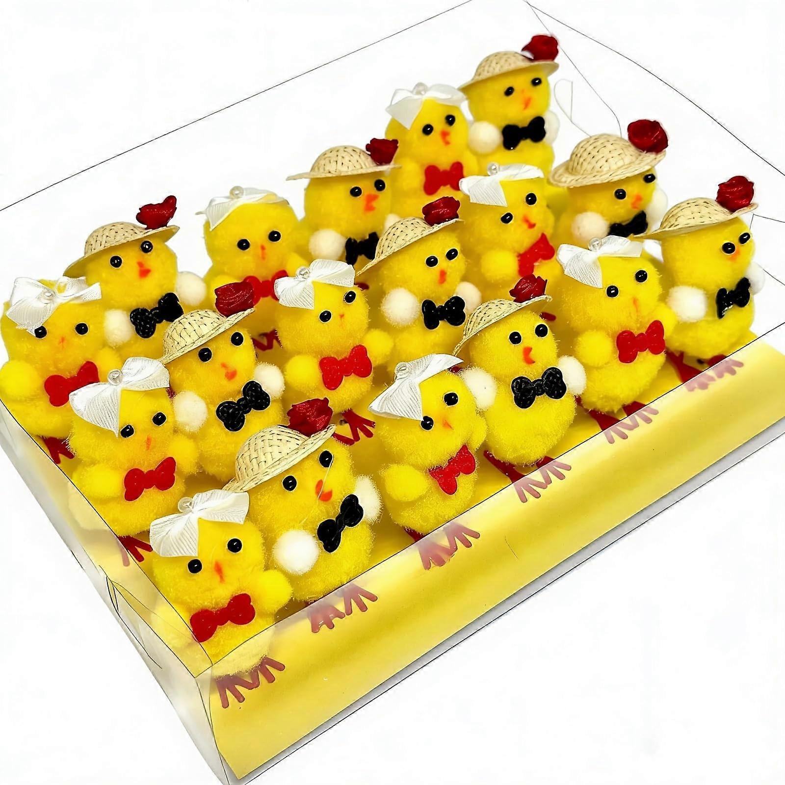 18 PCS Fluffy Yellow Easter Chicks Set for Party Table Décor and Spring Holiday Decorations