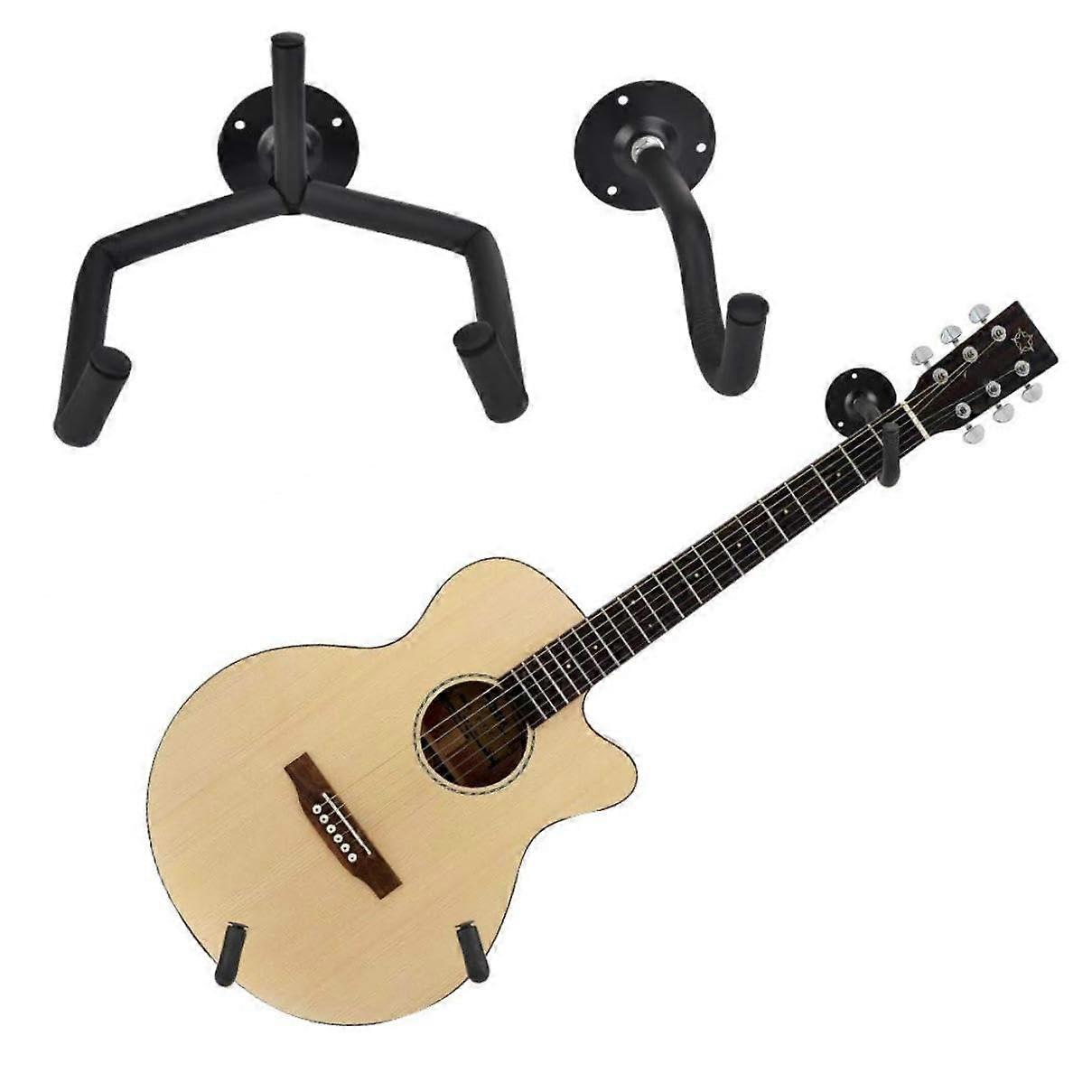 2 Piece Horizontal Guitar Wall Mount Rack with Clothes Hook, SpaceSaving Oak Finish