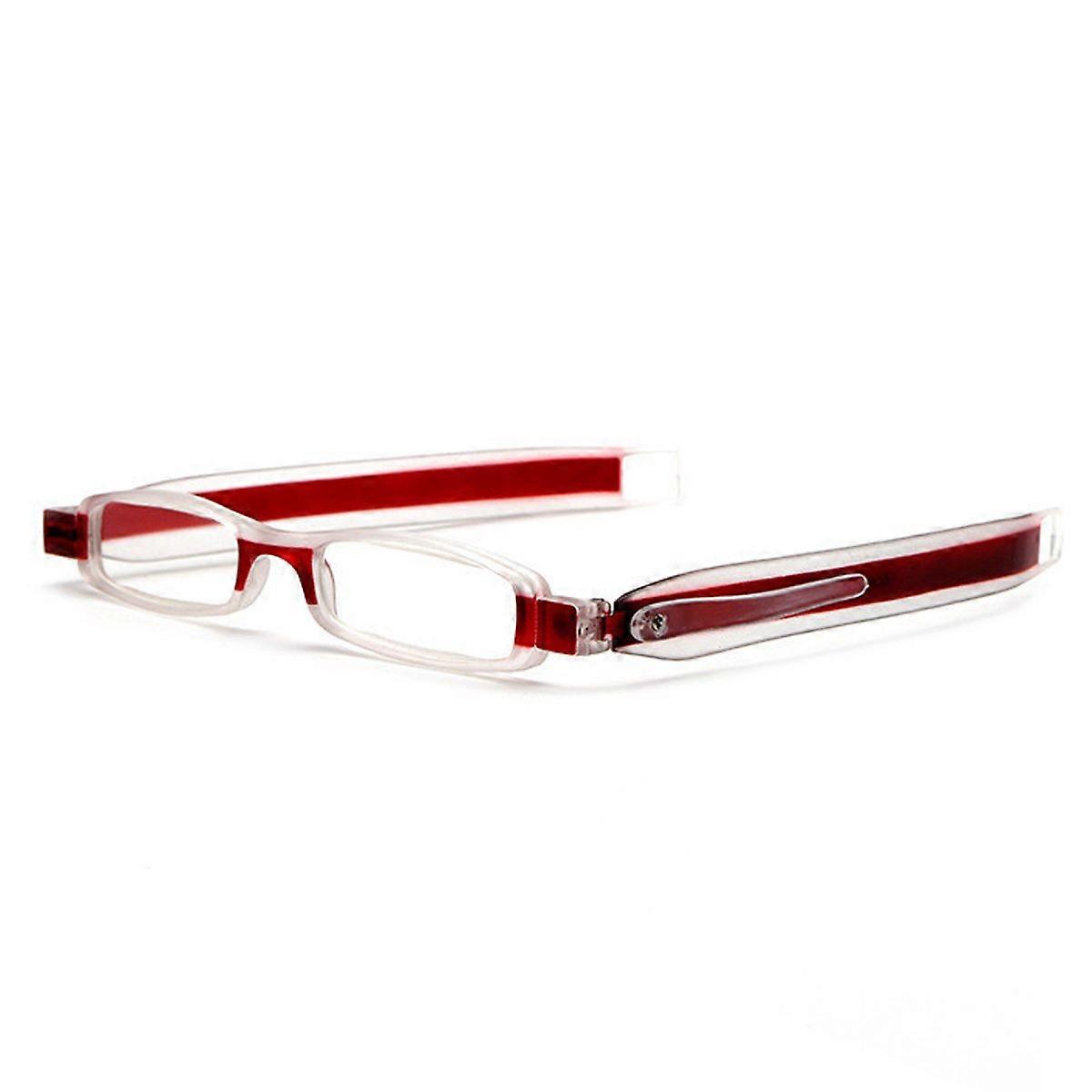 Rectangular Reading Glasses 3.0 Red Frame with Pen Clip Case Lightweight Comfortable Fit