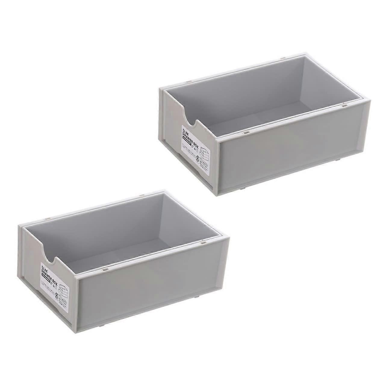 2pcs Stackable Storage Drawer Box, Plastic Desktop Organizer for Office and Home, Grey