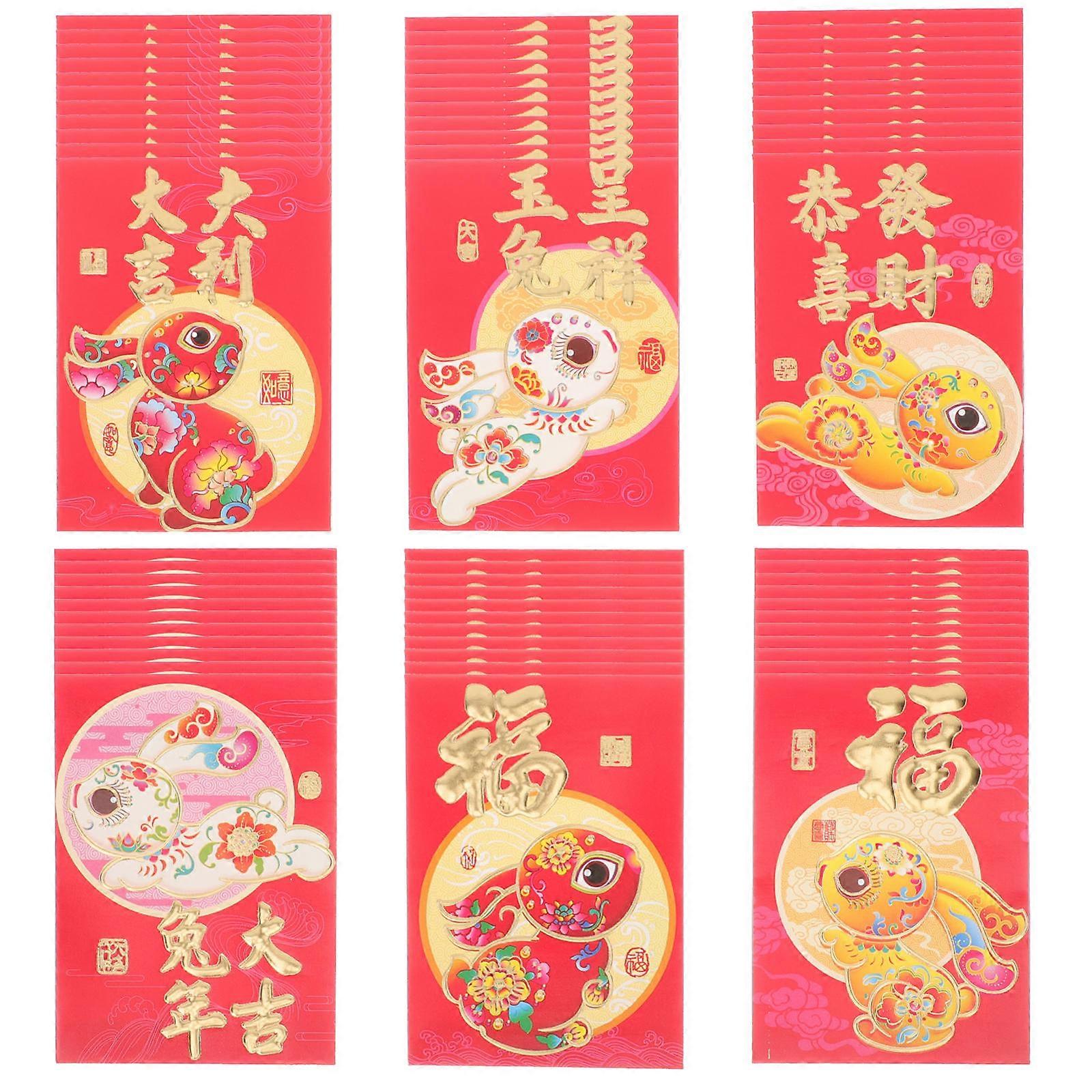 2023 Rabbit Pattern Red Envelope Paper Packets for Decor 60Pcs