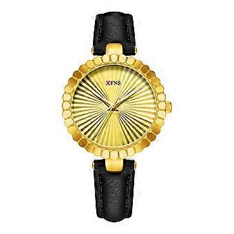 Women's Watch Gold Bezel Black Strap Casual Formal Daily