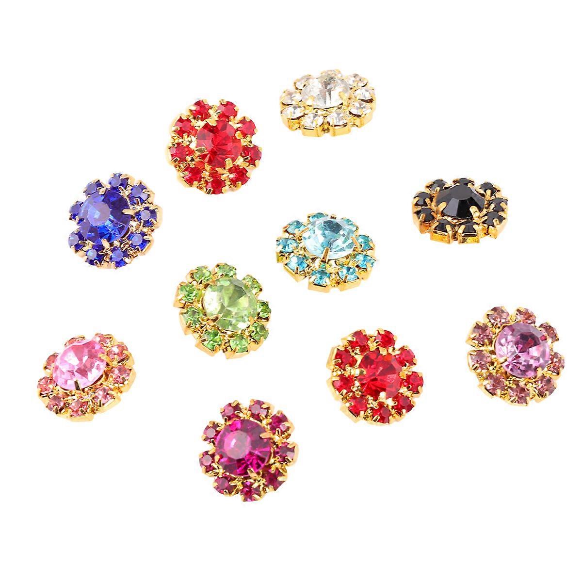 10pcs Rhinestone Button Diy Sun Flower Clothes Sewing Button Random Color