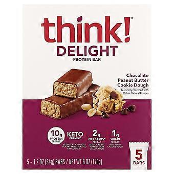 Think!, Delight-proteiinipatukka, suklaa-maapähkinävoikeksitaikina, 5 patukkaa, 34 g / kpl, 2 kpl