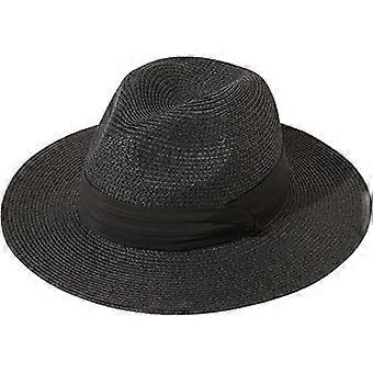 Ladies Wide Brim Straw Panama Roll Hat Belt Buckle Fedora Beach Sun Hat