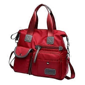 Large Capacity Casual Shoulder Bag for Women, Waterproof, Multi-Pocket Oxford Cloth Handbag, Red
