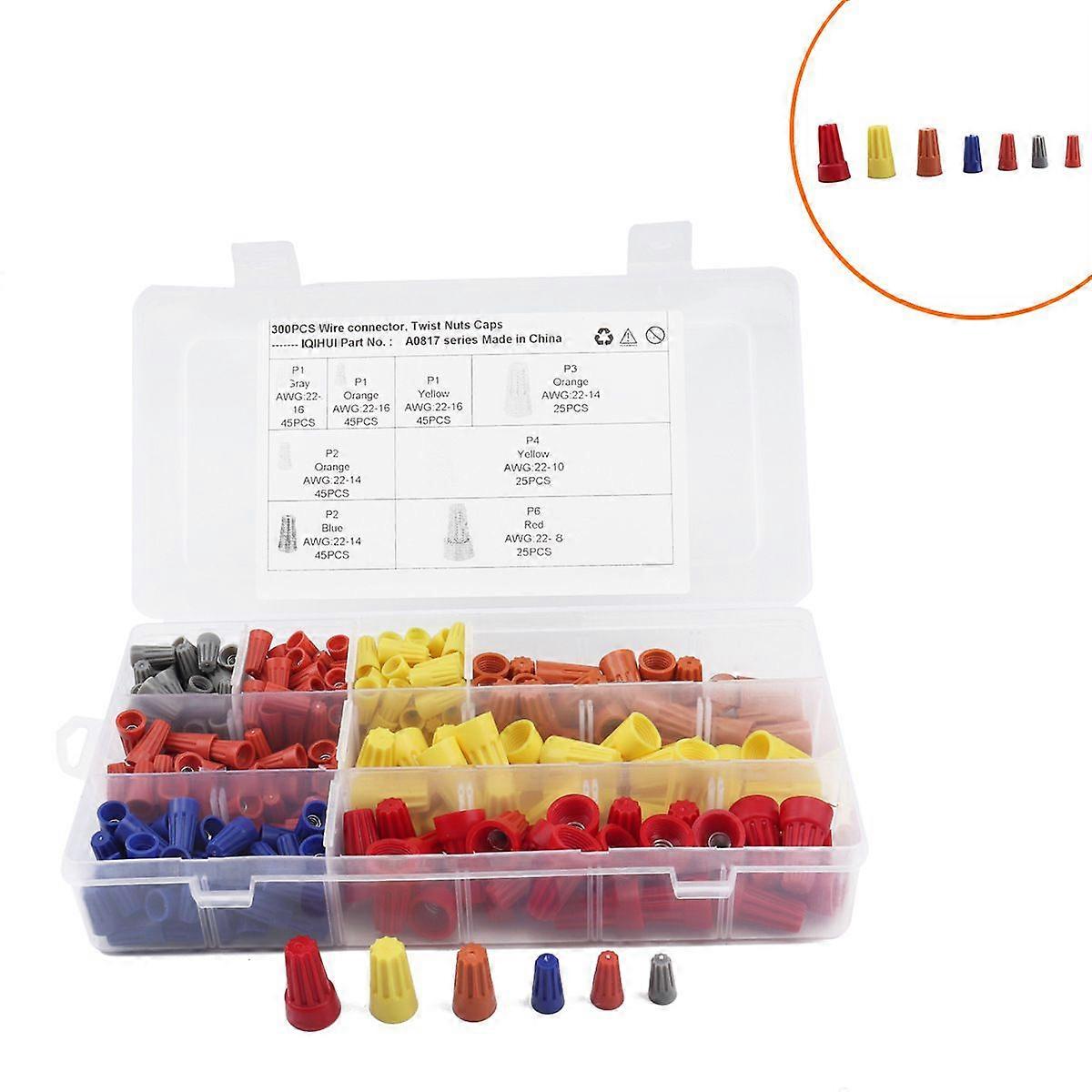 300 PCS Connection Terminals, Automatic Quick Cable Wire Connector Electrical Cable Connection Screws, Connector Cap, with Spring Insert, Twist Nuts