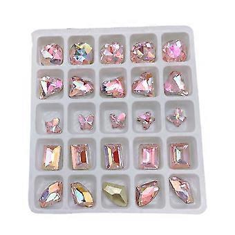 25Pcs Nail Decorations Creative Love Heart Butterfly Square Faux Crystal 3D Charms DIY Nail Art Accessories Nail Art Rhinestones Phone Case Decor Mani