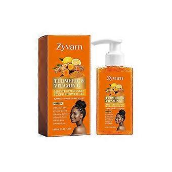Kurkuma vitamine C bodyscrub met cacaodeeltjes voor een stralende en exfoliërende huid.