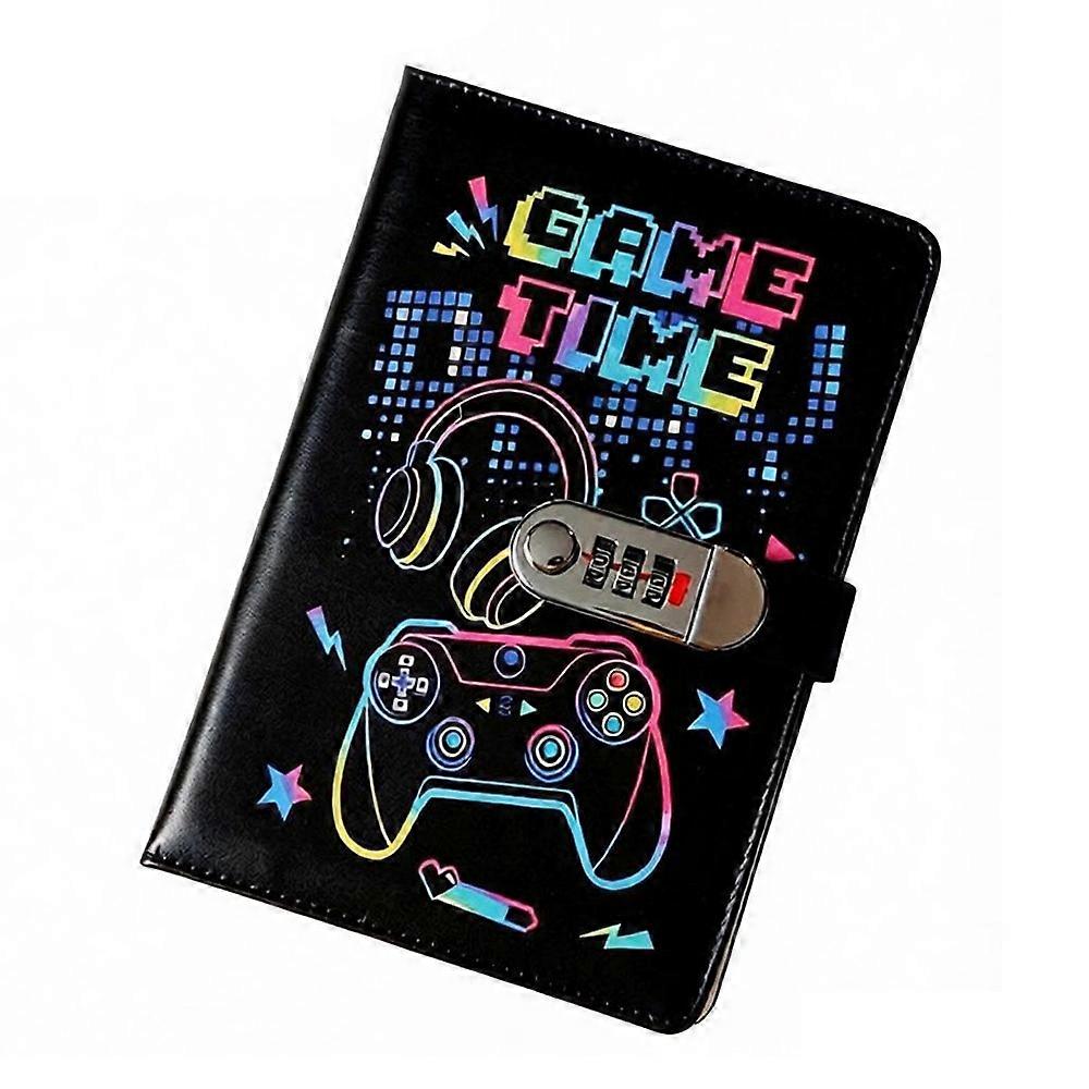 Game Themed Diary with Lock, A5 Lockable Journal, PU Leather Password Notebook