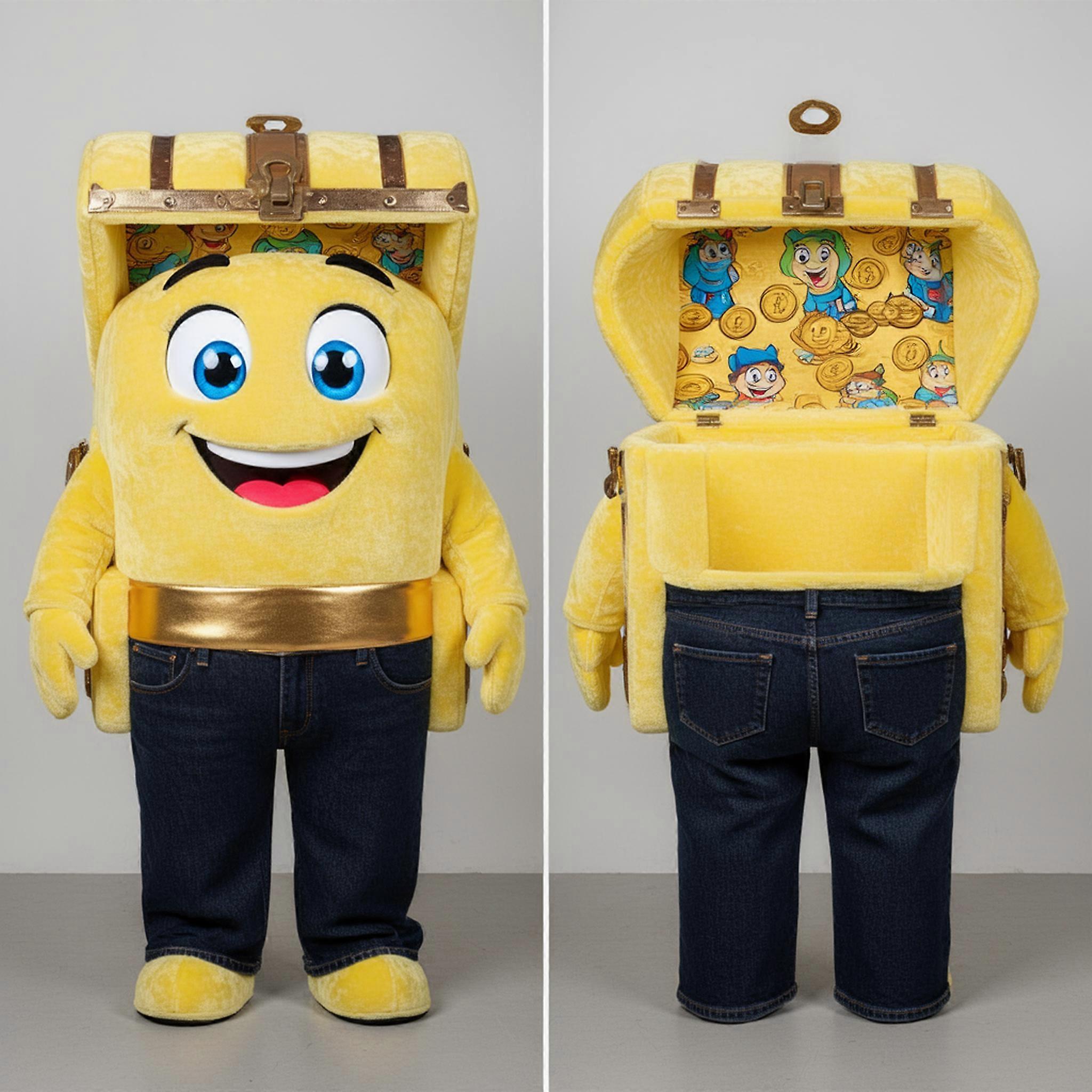 MASTICOT Lemon Yellow Cartoon Treasure Chest Mascot