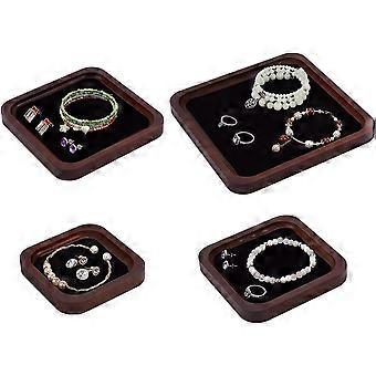 4 Sizes Jewelry Display Trays Pine Wood Rings Holder Dish Bracelets Organizer Tray Square Trinket Plate with Velvet Mat for Vendor,3.9-7 Inch