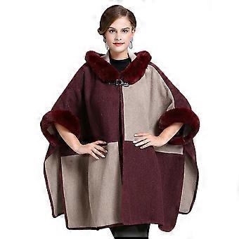 Ladies' Hooded Long Wraps Shawls with Faux Fur Trimming Crochet Loose Cardigan for Lady
